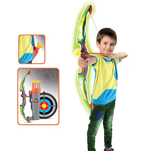 GoBroBrand Bow Arrow Set Kids -Green Light Up Archery Toy Set -Includes 6 Suction Cup Arrows, Target & Quiver Boys & Girls Ages 3 -12 Years Old